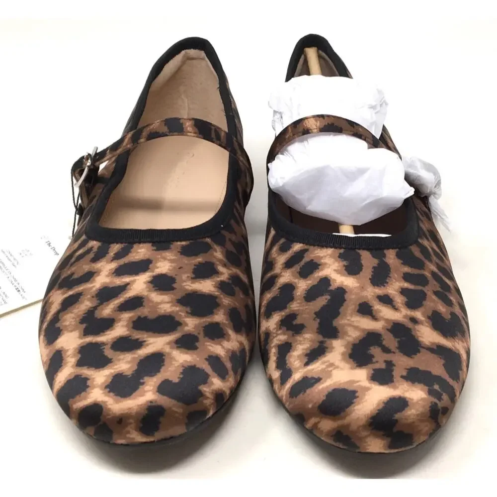 The Drop Katy Women's Size 10 Leopard Satin Look Flat Ballet Mary Jane Shoes